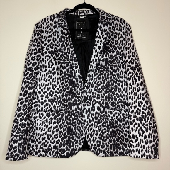 RELIGION BLK LBL Suede Cheetah Print Black White Pockets Suit Jacket - Picture 1 of 11